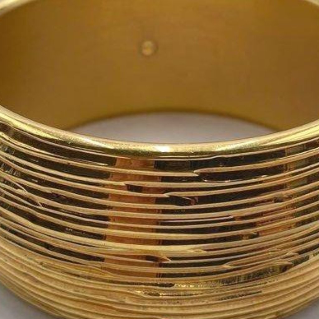 Milor Italy 14k Gold Electroformed Ribbed Wide Bangle Bracelet